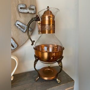 Vintage Princess House Copper and Brass Tea Coffee Carafe Pot with Stand Rare!